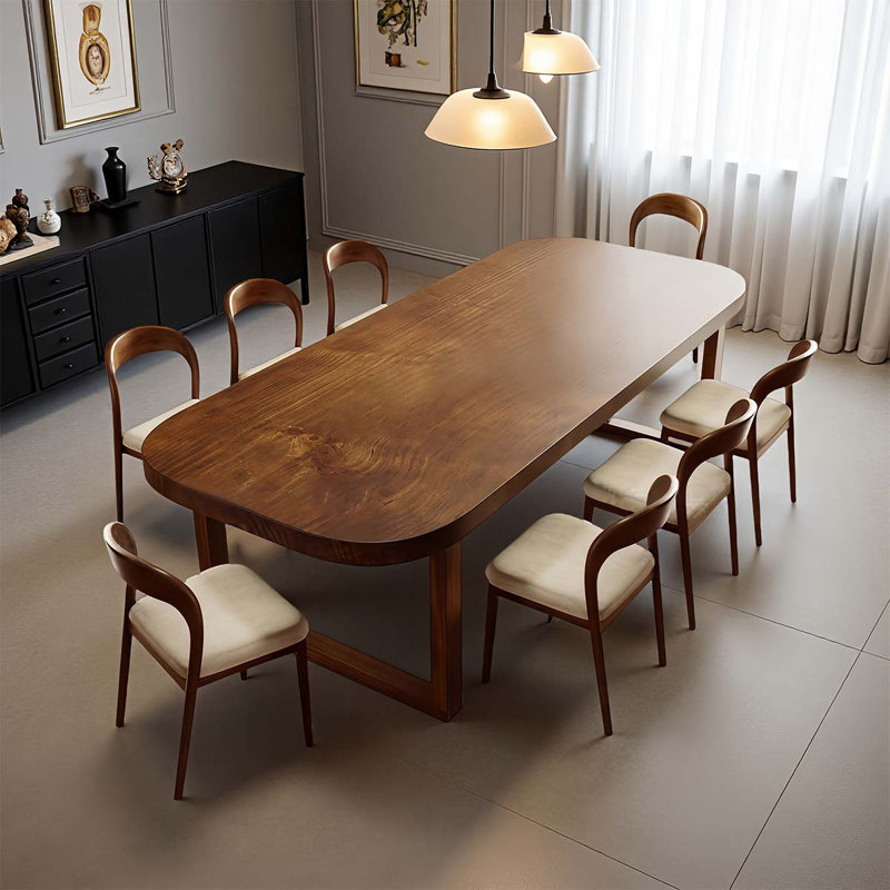 9-piece dining table set combination, rectangular solid wood tabletop