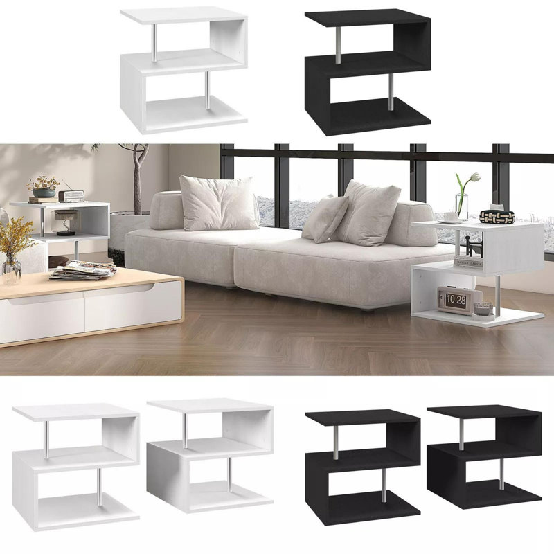 DFW Coffee Tables For Living Room Modern Coffee Table With S-Shaped 3 Tiers Open Storage Shelf Matte Center Sofa Tea Table For Home Office Furniture 19.70" Tall