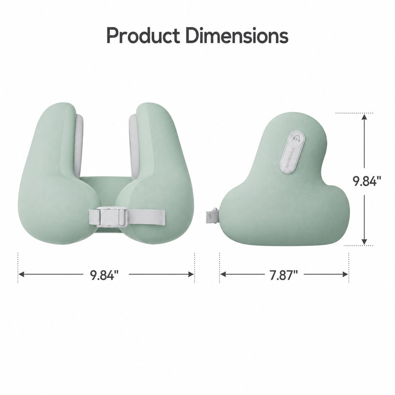Oreiller de voyage Bluetooth avec haut-parleurs intégrés, oreiller de soutien de cou en forme de U en mousse à mémoire de forme, vert
