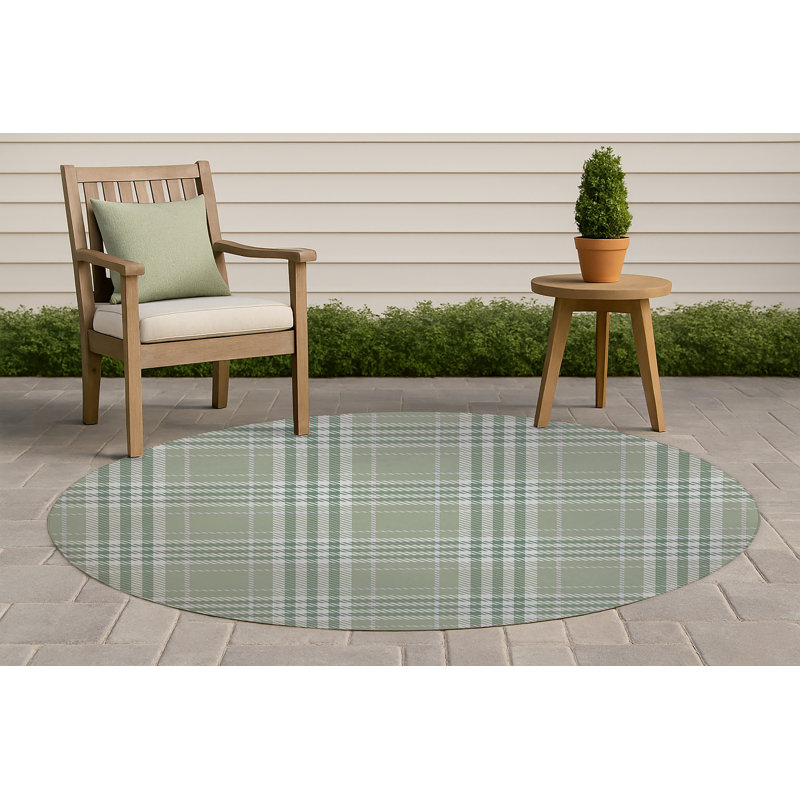 Christopher Plaid Non-Slip Outdoor Rug, Round 5'