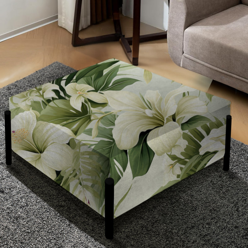 Neutre Oasis Iii - motif tropical - grand repose-pieds carré tropical