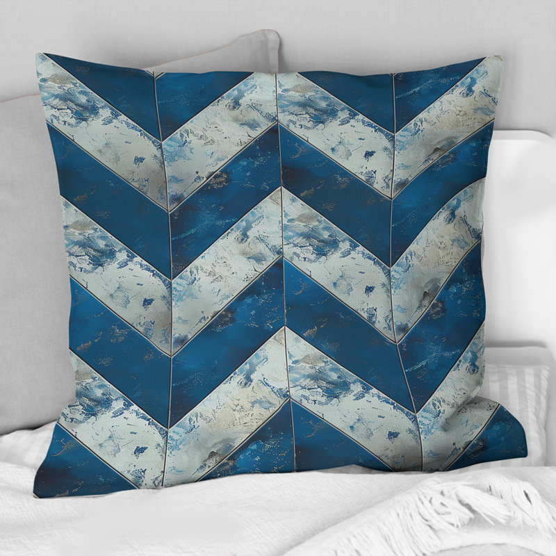 Coussin bleu Midcentury Chevron VII - Midcentury, H 16 po x l 16 po