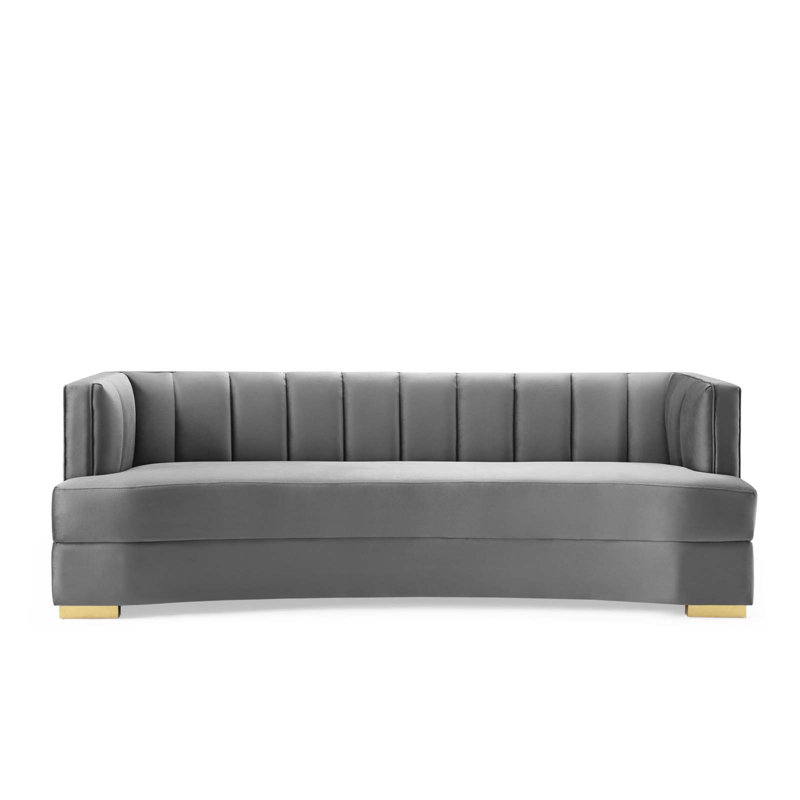 Glam Deco Elegance Gray Velvet Channel Tufted Sofa