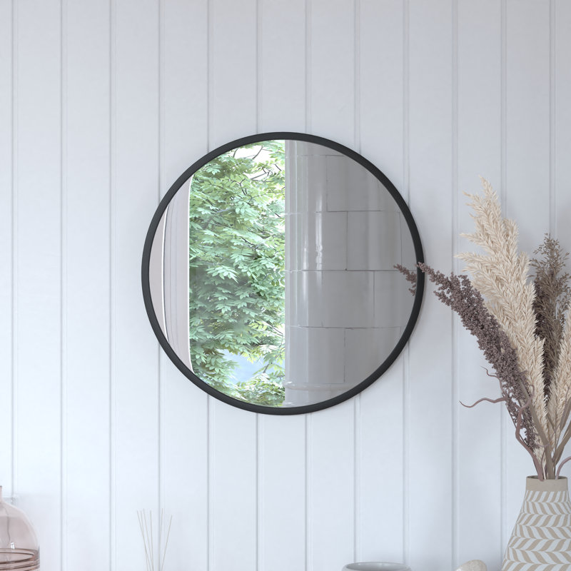 Nafne Wall Mount Shatterproof Round Accent Wall Mirror with Metal Frame, Black, 20" x 20"
