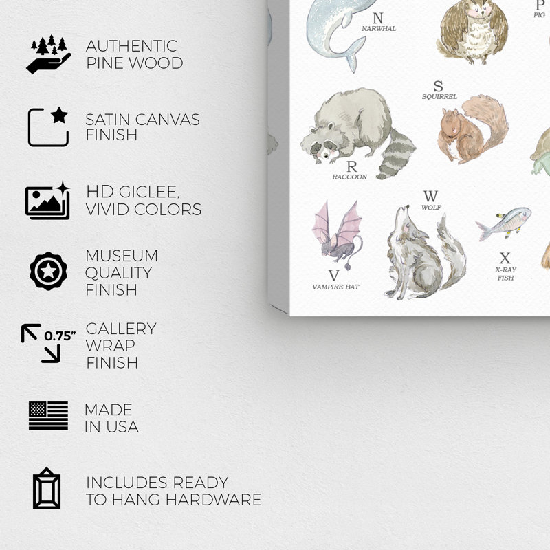 « baby alphabet », impression encadrée, H 30 po x l 20 po x P 0,75 po, Toile tendue