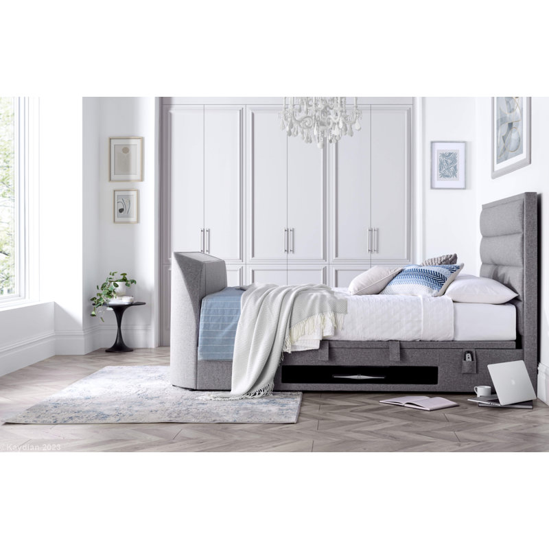 Sadie Upholstered TV/Ottoman Bed, Kingsize (5'), Dark Grey