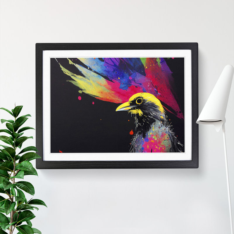 Desirable Crow Bird Abstract - Single Picture Frame Painting, Black, 46cm H x 64cm W x 2cm D