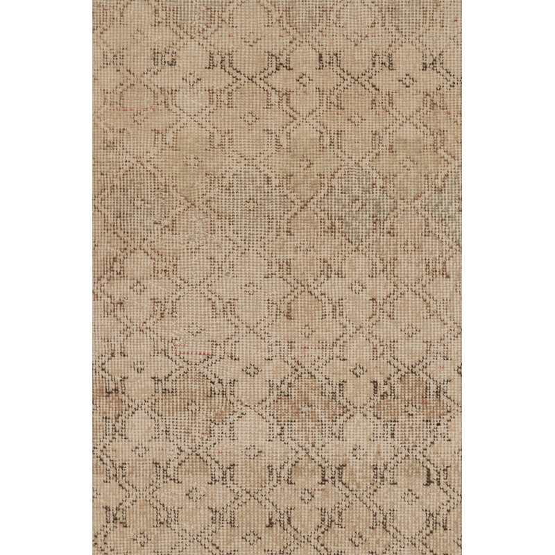 Vintage Distressed Runner Rug, Beige And Brown Geometric Pattern - Rug & Kilim