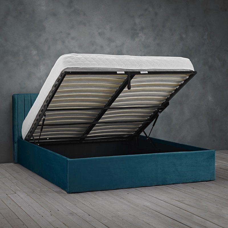Berlin Upholstered Ottoman Storage Bed, Teal, Double (4'6)