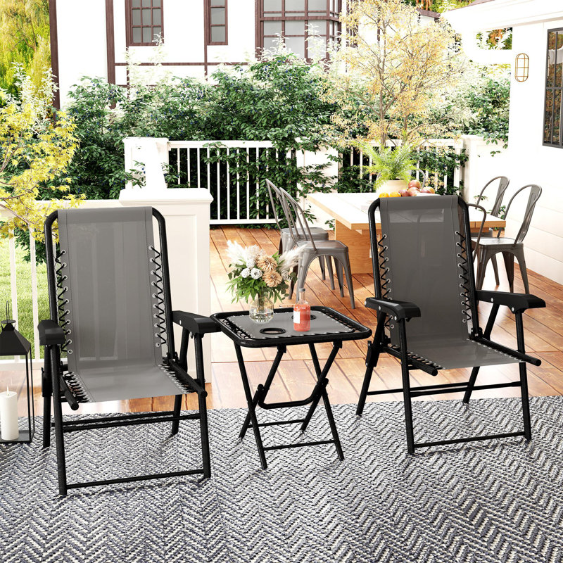Ensemble bistro 3 pièces, chaises pliantes et table d'extérieur