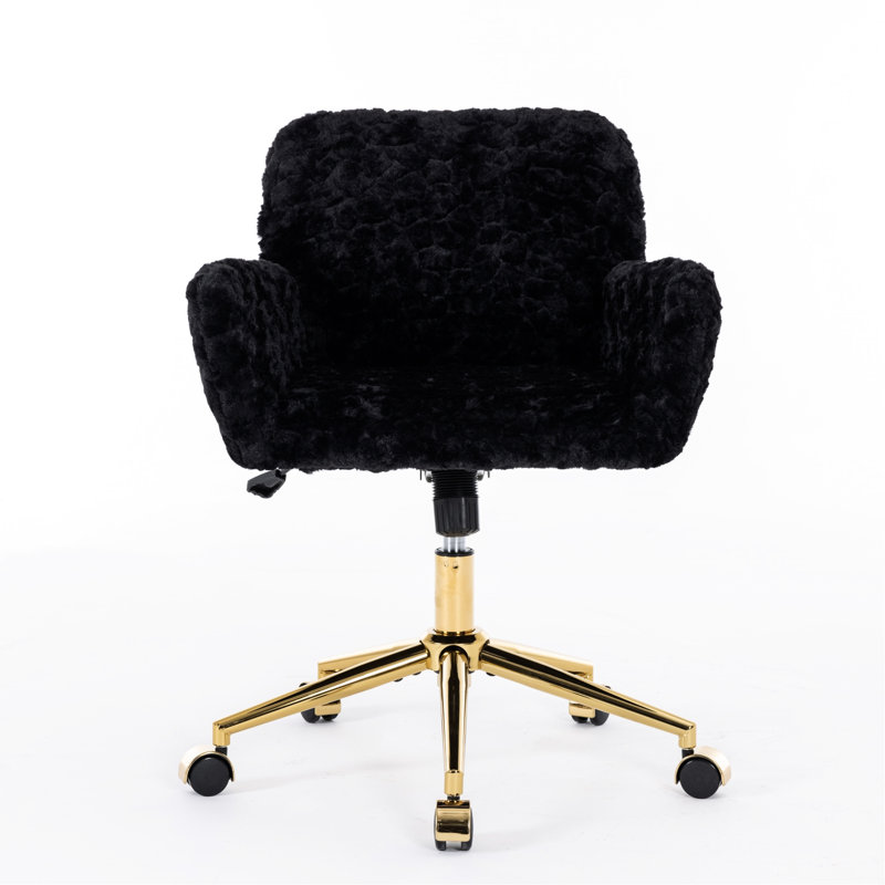 Black Home Office Chair - Adjustable, Golden Metal Base, Foam Filled For Work A&A Furniture Study Appliance Chair, Base