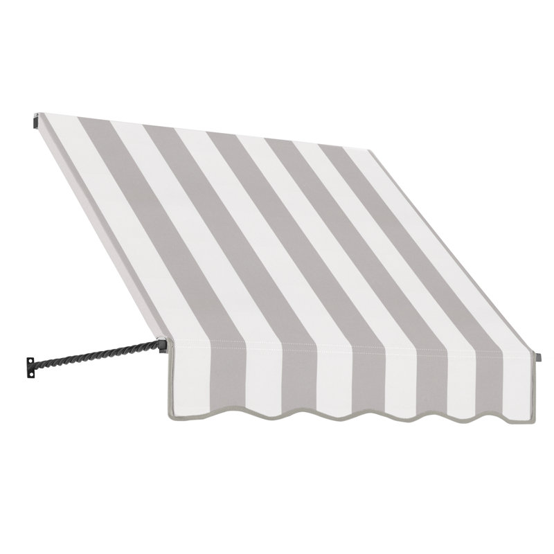 Awntech Santa Fe Acrylic Fabric Fixed Awning with Iron Rope Arms, 31" H x 40.5" W x 24" D, Gray/White Stripe