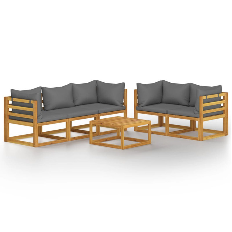 Ensemble de grand canapé d'extérieur en bois d'acacia et polyester gris foncé Garden Garden, Gris