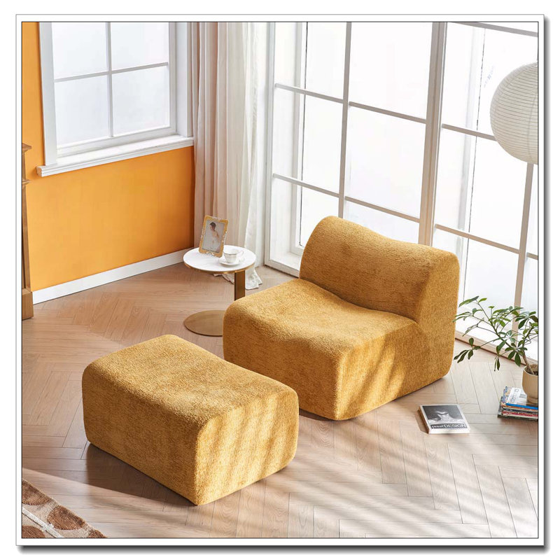 Fauteuil d'appoint rembourré en velours avec repose-pieds et fauteuil, Jaune