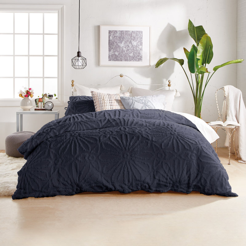 Peri Home Chenille Medallion Duvet Set , Blue, Queen Duvet Cover + 2 Standard Shams