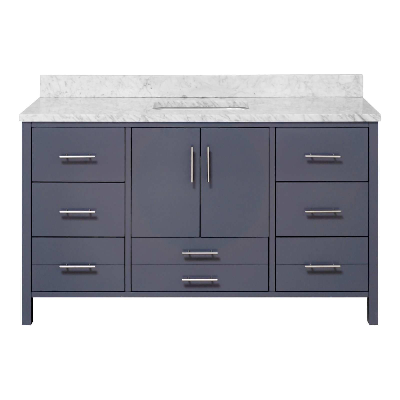 Kiara 60" Carrara Marble Single Bathroom Vanity, Marine Gray, Carrara Marble