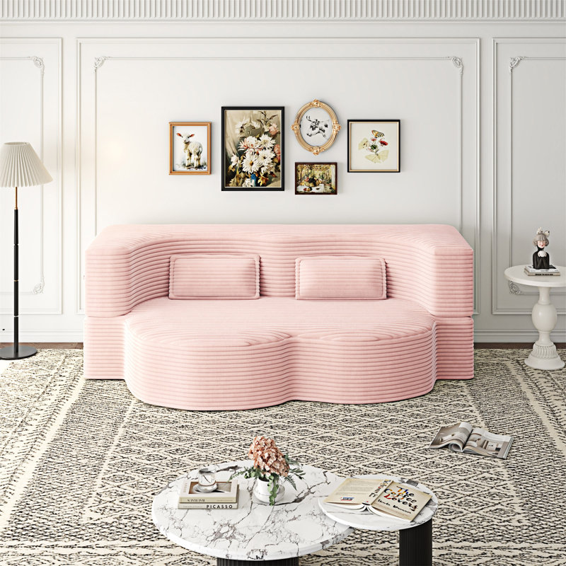 Canapé convertible avec coussins, Velours bébé rose