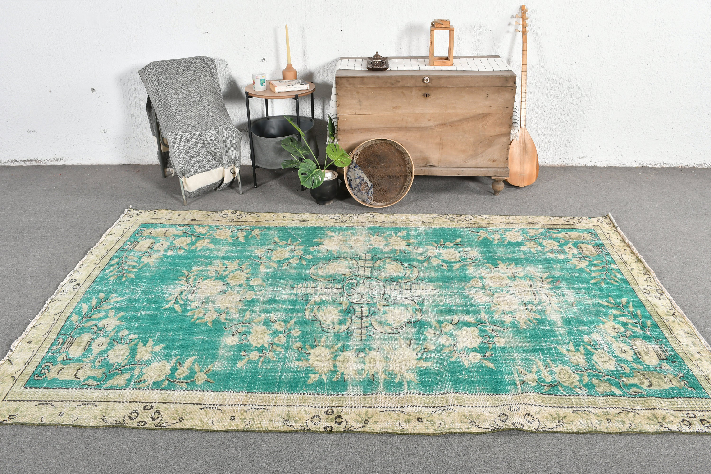 Green Roses Rug Bungalow Rose Handmade Vintage Turkish Rug Featuring an Intricate Green ...