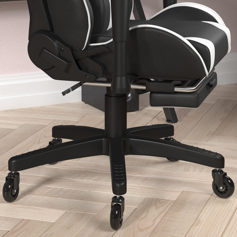 Kelig Gaming Computer Chair with Reclining Back, Slide-Out Footrest, and Transparent Roller Wheels, White