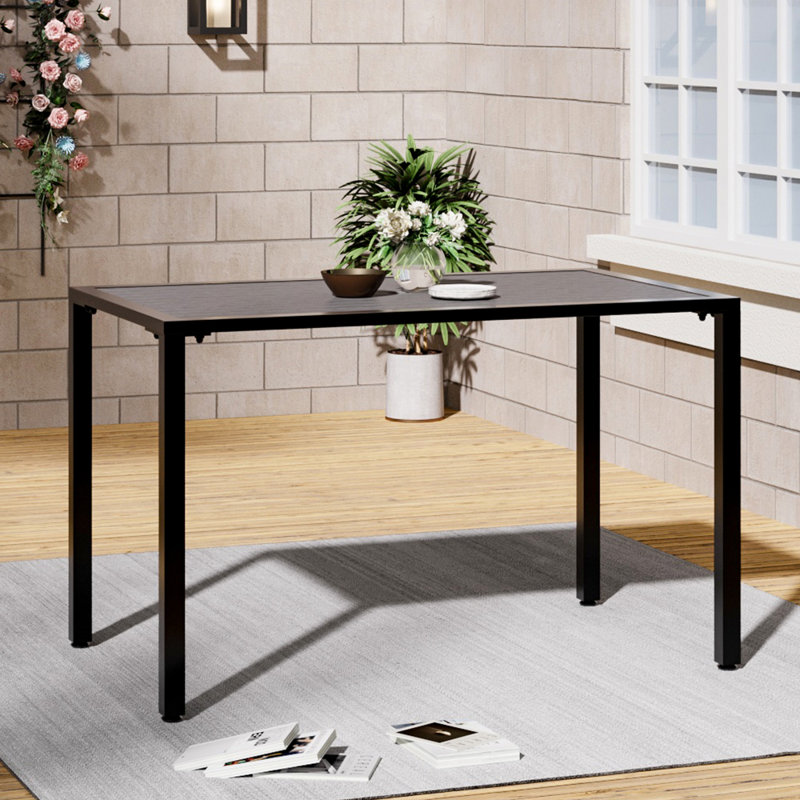 Bacup Rectangular Metal Outdoor Dining Table With Umbrella Hole , cm W cm D, Grey, Black, 72cm H x 70cm W x 150cmL