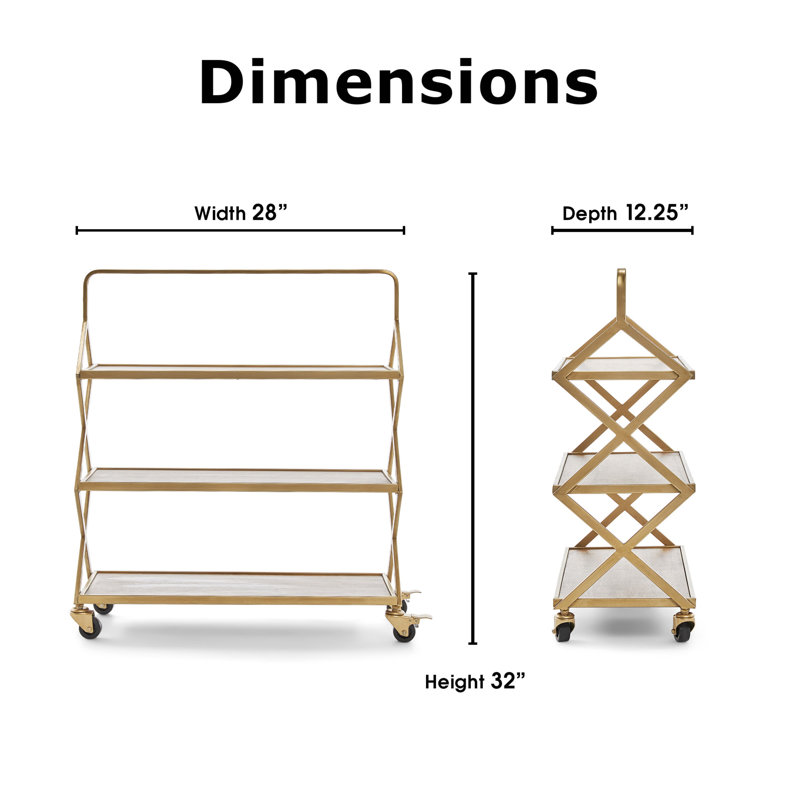 Hudson Gold and Wood Rolling Bar Cart with Storage