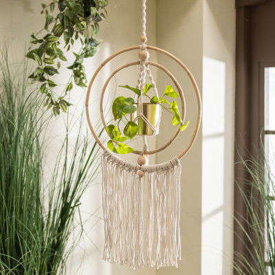 Macramé et pot à fleurs suspendu, H 34 po