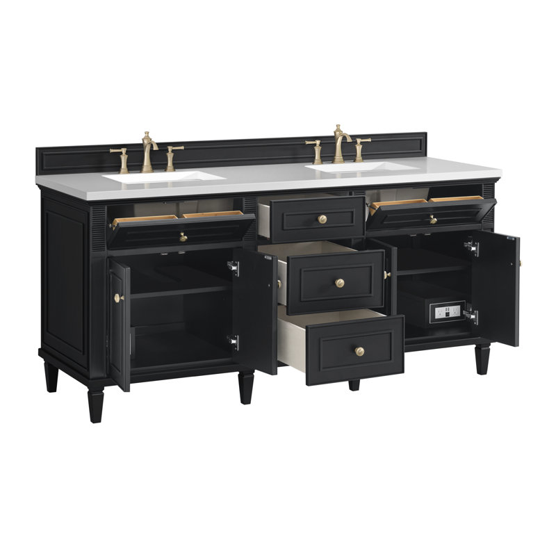 Lorelai 72'' W Double Vanity, Black Onyx, White Zeus, 8" Widespread