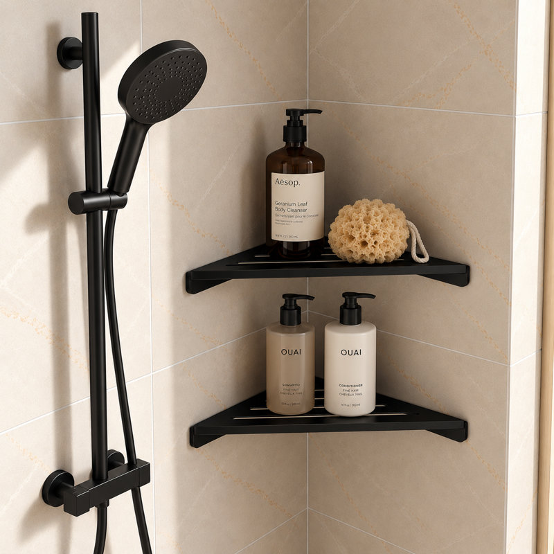 Lot de 2 étagères de coin de douche en acier inoxydable, 33,5 cm (13,2 po), organisateur de salle de bain mural pour angles à 90°