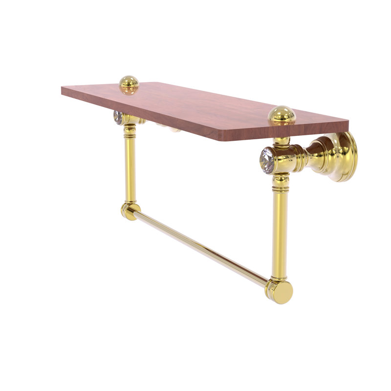Tablette en bois massif avec barre à serviettes Freyja Ironwood, H 5,54 po x l 16 po x P 7 po, Laiton non laqué