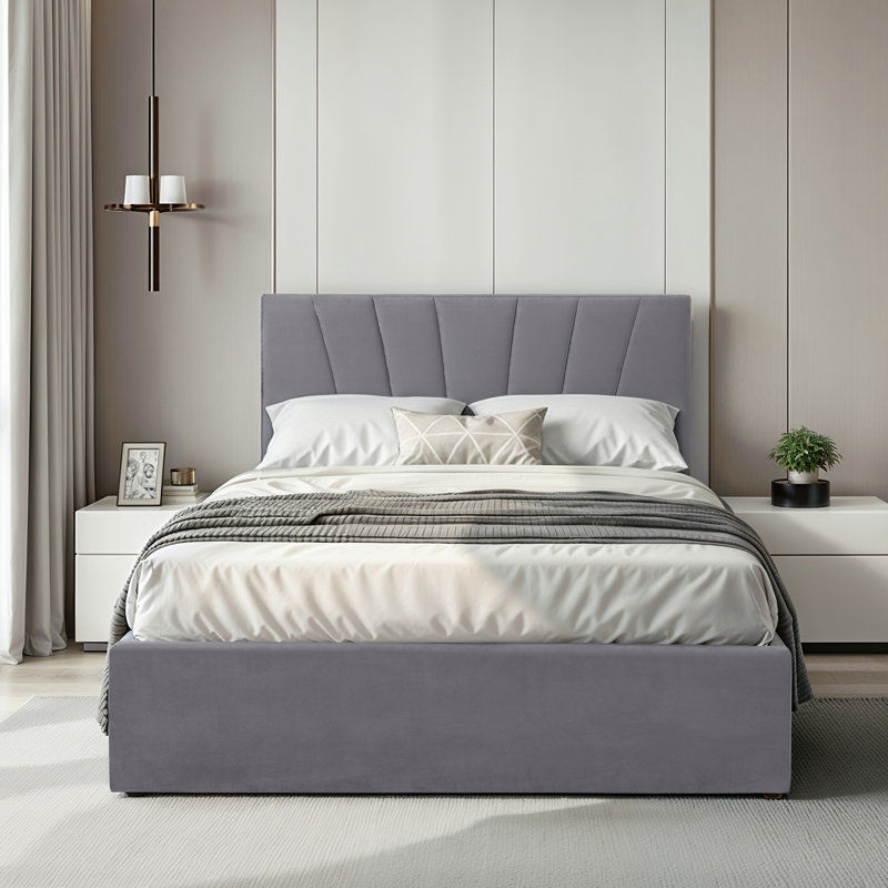Bayson Upholstered Double (4'6) Bed, Sapphire, Grey