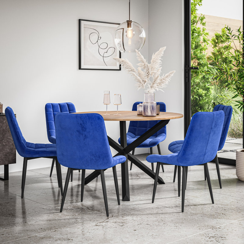 Darcus 6 - Person Dining Set, Tan/Black/Blue