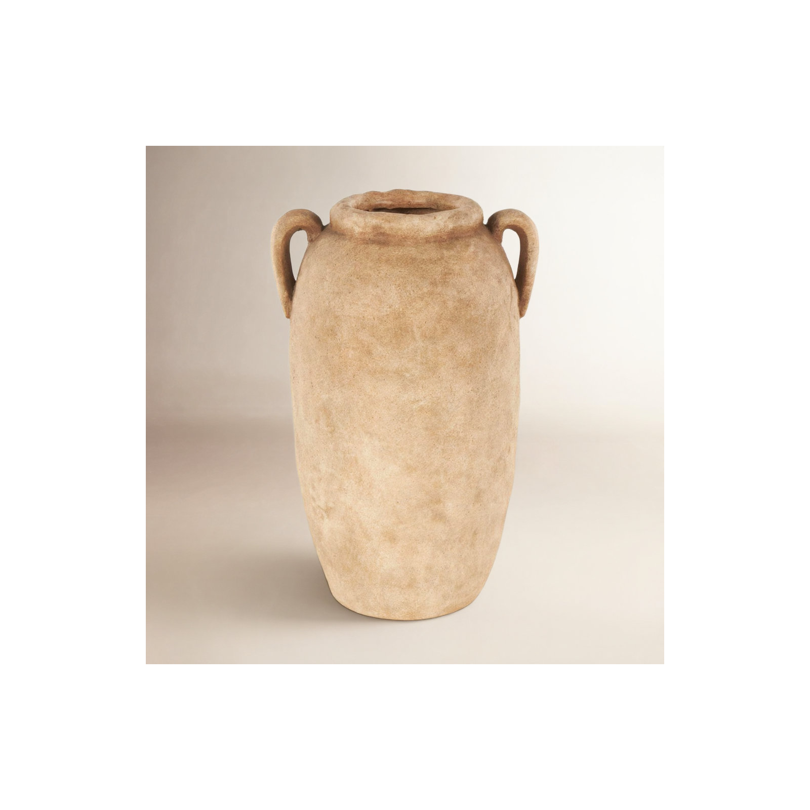 Cole And Ceramic Antique Style Textured Vase With Handles, Light Brown