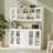 Large Kitchen Hutch Cabinet, Storage Cupboard Pantry With 4 Glass Doors, 4 Drawers & Microwave Shelf-1523257211