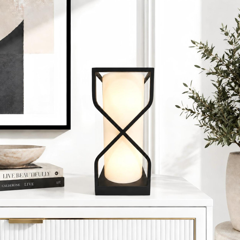 Metal Table Lamp, Natural White Linen