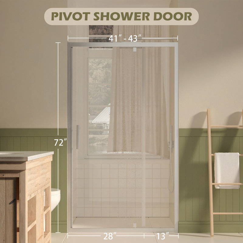 41-43" W ×72" H Shower Door, 1/4"(6Mm) SGCC Clear Tempered Glass Shower Door With Explosion Film, Nano Easy-Clean Coating, Reversible Installation