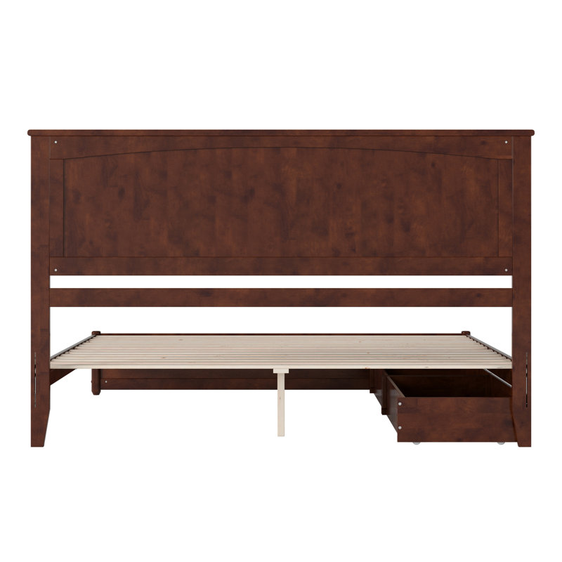 Lamaiyah Solid Wood Platform Bed with Footboard and Storage Drawers, Walnut, King