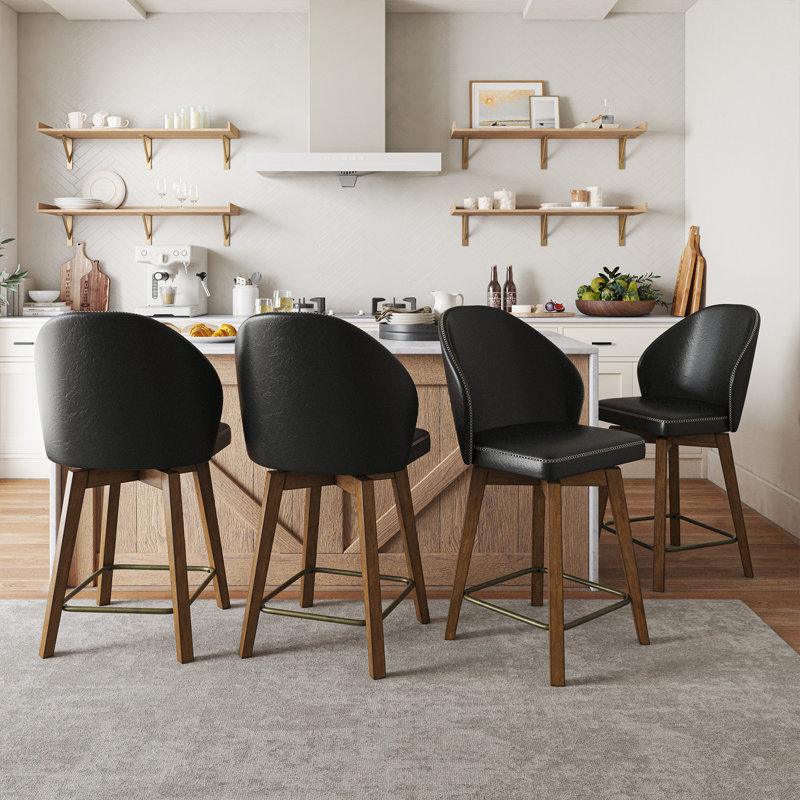 Tabouret pivotant en cuir Marithza, Brown, 4