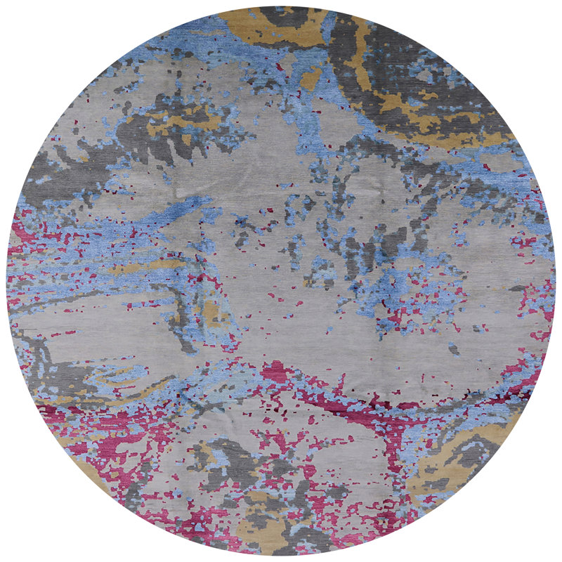 Tapis gris / bleu / rouge, Rond 6 pi
