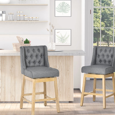 2 chaises à hauteur de bar, siège de 30 po, pivotant à 180 °, couleur grise, repose-pieds en bois massif, tabourets pivotants à boutons à 180 degrés, 2, hauteur de siège, avec repose-pieds et