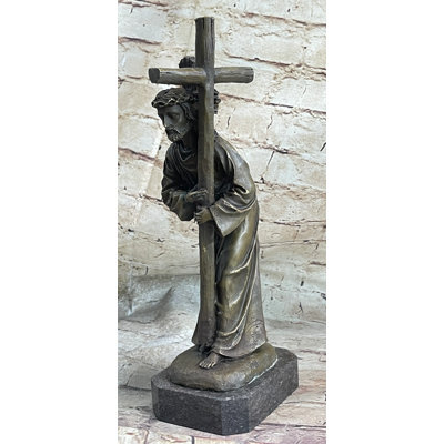 Delafield Signed Original Valli Jesus Christ Forced To Carry Cross Bronze Statue Sculpture
