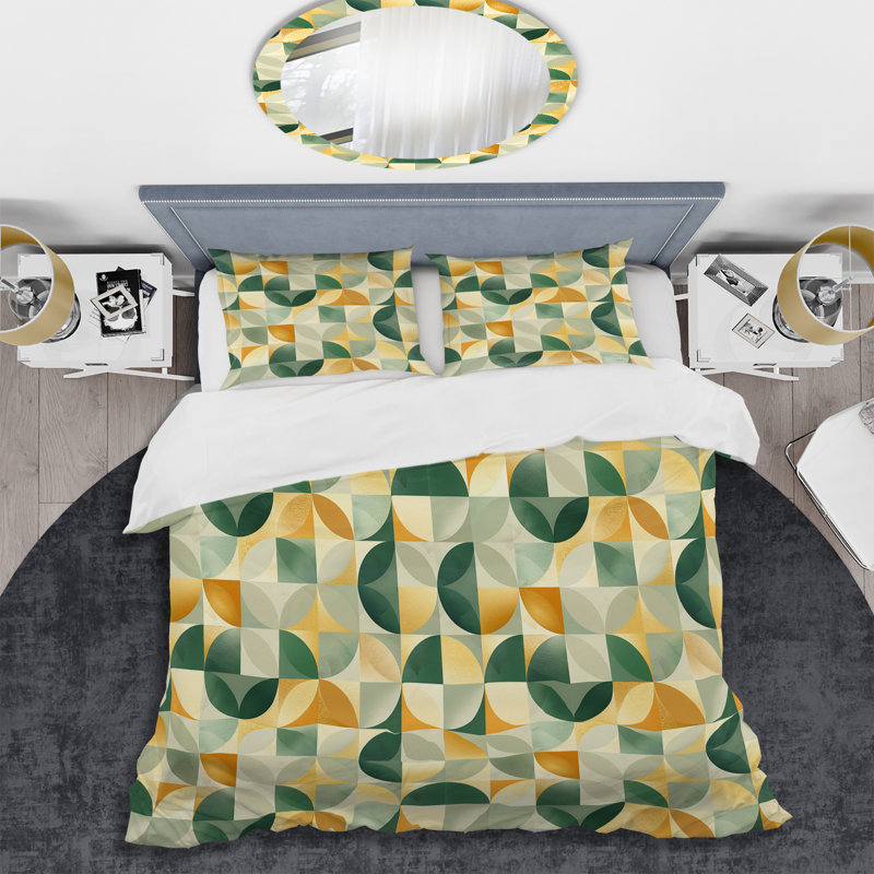 Ensemble de housse de couette Green Gold Circles - Polka Dots, King Duvet Cover + 2 King Shams