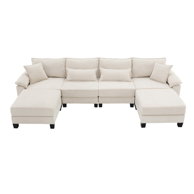 Canapé modulaire 6 pièces rembourré, Velours côtelé beige