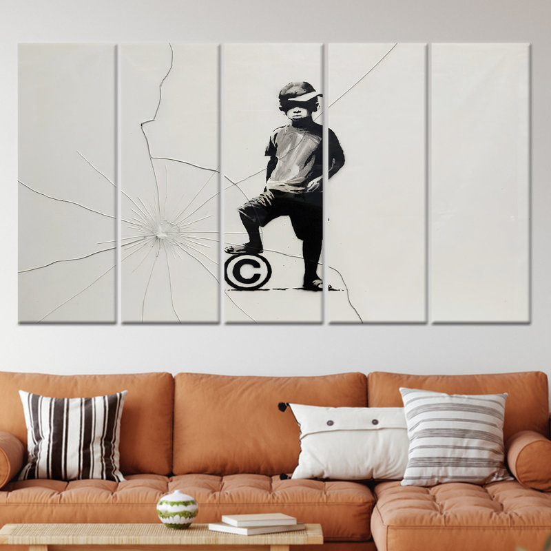 «Modern Banksy Boy», reproduction d'art élégante sur toile 5P, H: 59,1 po x l: 98,4 po
