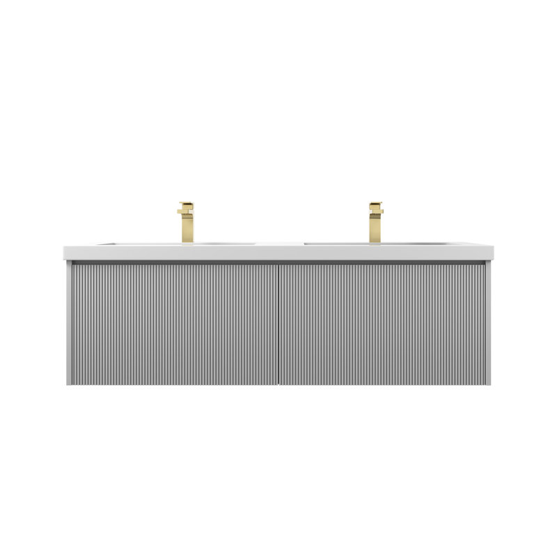 Annaliya 60" Floating Double Sink Bathroom Vanity – Wall-Mounted Wood Cabinet with Acrylic Top, Soft-Close Storage & Fluted Front Design