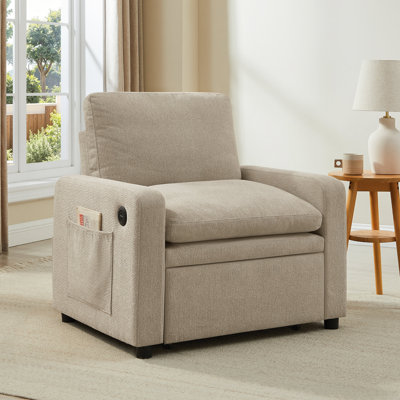 Le fauteuil d'appoint 3 en 1 de 37,99 po se transforme en méridienne ou en canapé-lit simple - USB et type C et rangement pour les petits espaces