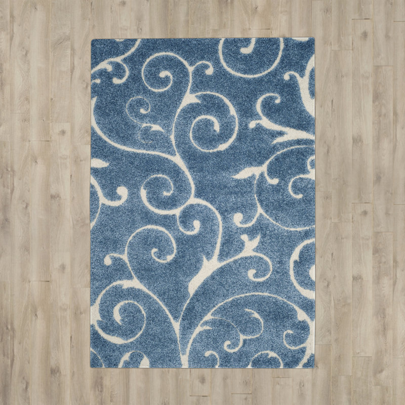 Amza Area Rug, Rectangle 3'3" x 5'3", Light Blue/Cream