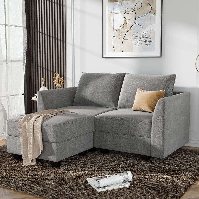 Petit canapé modulaire en L réversible avec méridienne, Mélange de polyester gris