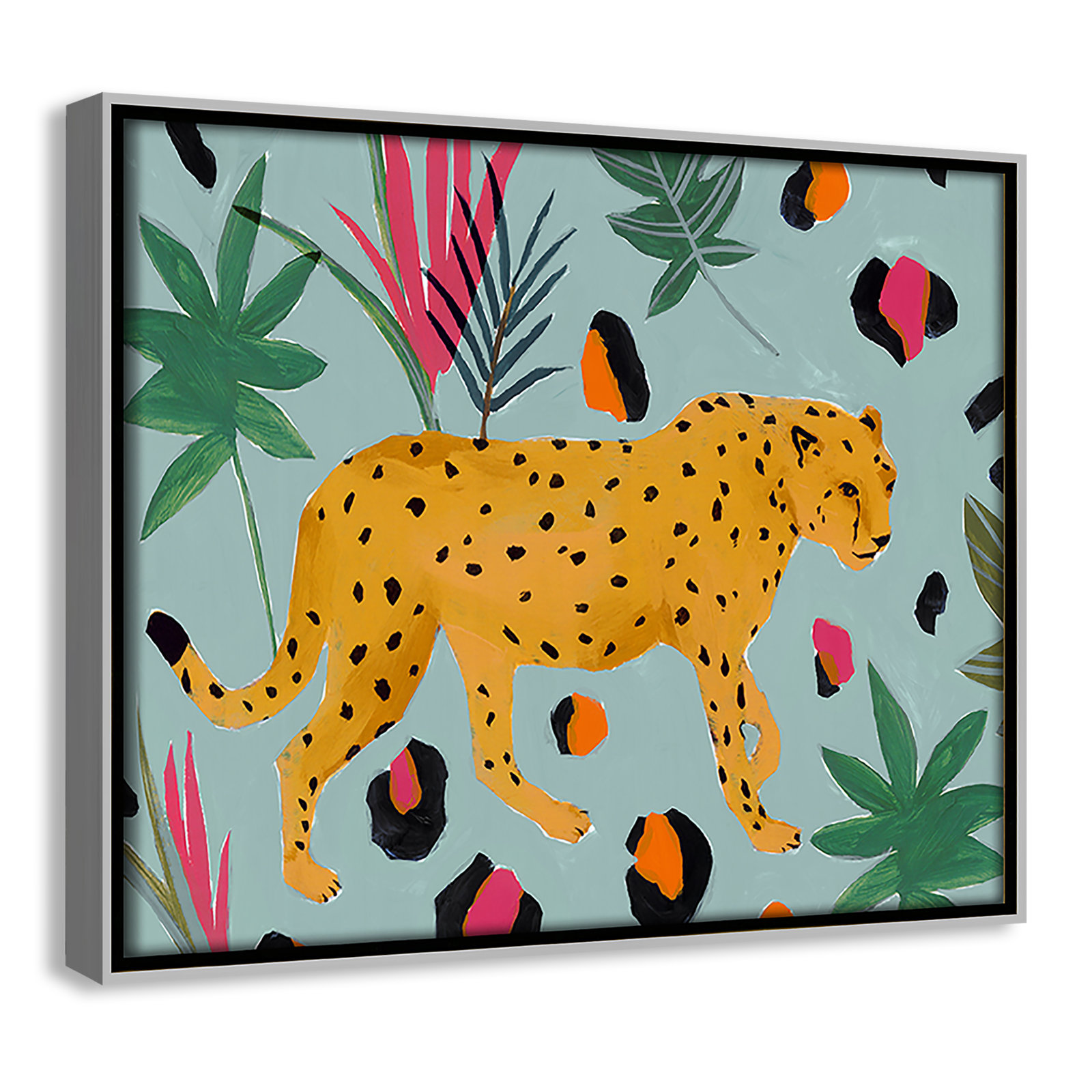 Nyles "Walking Cheetah II" Painting by Isabelle Z, 9.5" H x 11.5" W x 2" D, Silver Framed Canvas