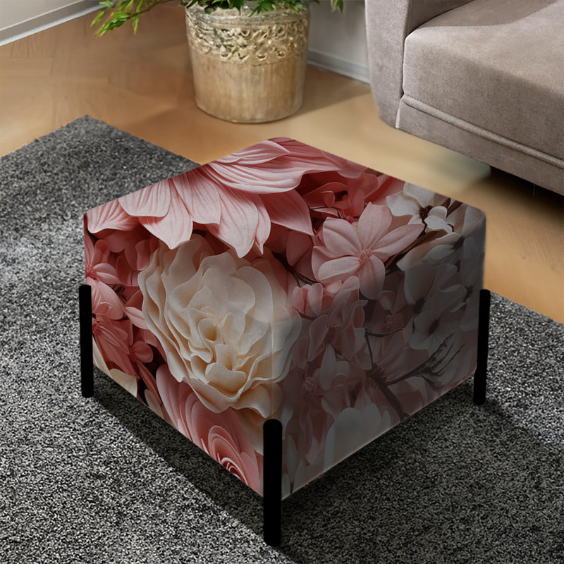 Repose-pieds floral rose et blanc I