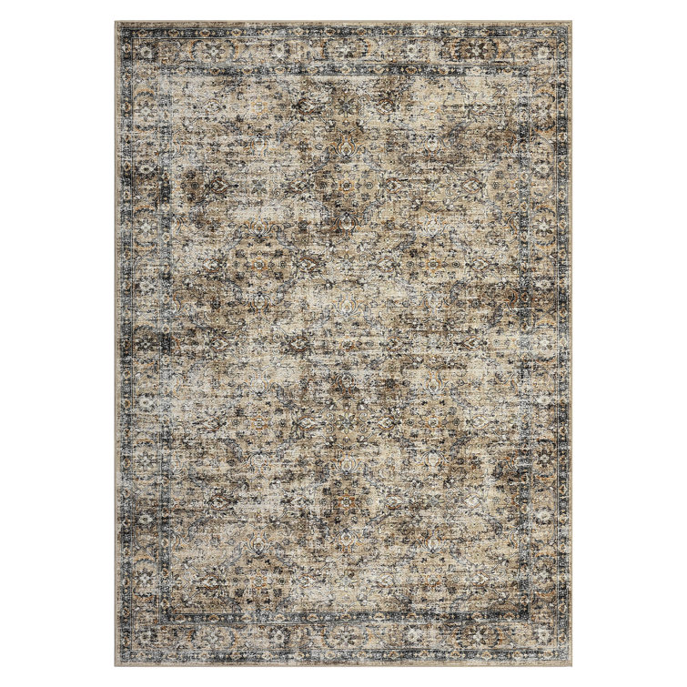 Oriental Machine Washable Rug Non-Slip Area Rug Vintage Design Rug Durable Floor Carpet Easy-Cleaning Rug